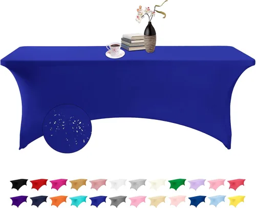 Vista 127 de Paquete de 2 fundas de mesa de elastano impermeables para mesas rectangulares, 6 pies, negras, elásticas, resistentes a manchas, para todas