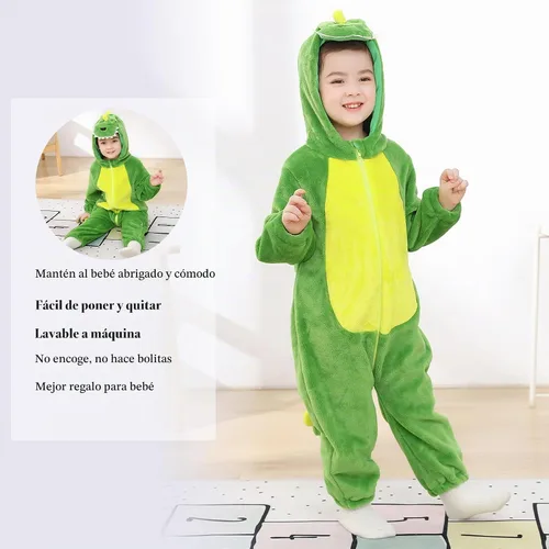 Vista 5 de TONWHAR - Disfraz para niños y bebés, disfraz de dinosaurio, tigre, animal, atuendo de fantasía, mameluco con capucha Dinosaurio verde