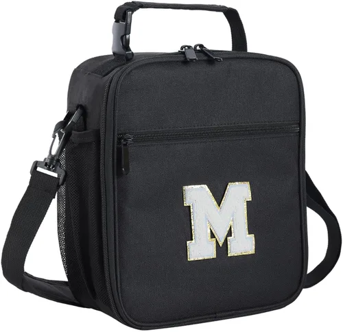 Vista 35 de ELEFOCUS Lonchera aislada con inicial para mujeres y hombres, bolsa de almuerzo personalizada con monograma con correa de hombro ajustable