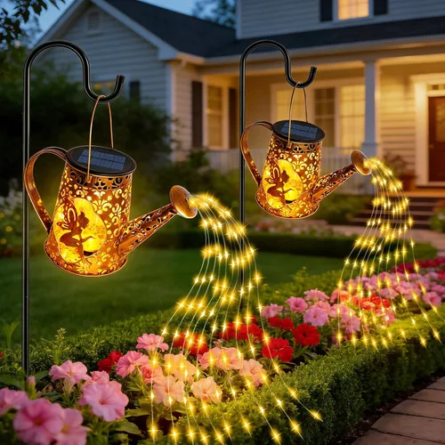 Vista 17 de YJFWAL Regadera solar con luces, regalos únicos para mamá, abuela, mujer, cumpleaños, impermeable, regalos de jardinería, regadera con luces