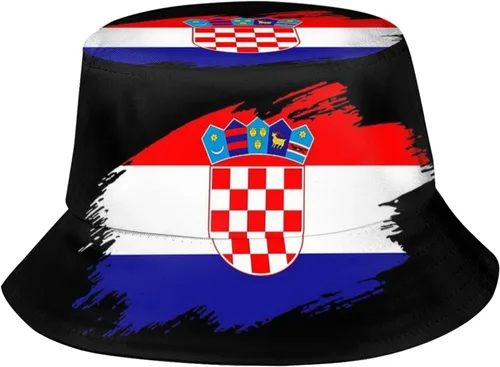 Vista 6 de Sombrero de pescador croata con bandera de Croacia, gorra de pescador croata para exteriores para mujeres y hombres Bandera de Croacia-g006