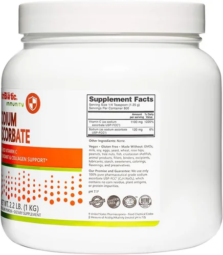 Vista 7 de NutriBiotic - Polvo de vitamina C tamponada con ascorbato de sodio, 2.2 libras Vegano, no ácido y más fácil de digerir que el ácido ascórbico