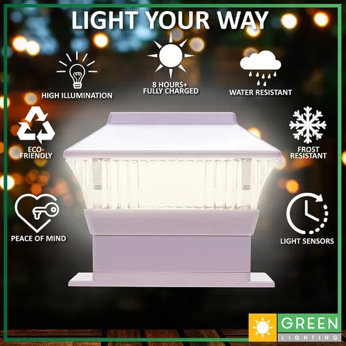 Vista 4 de GreenLighting Luces solares estándar #1 para tapa de poste para madera nominal de 4 x 4, postes de PCV/vinilo de 4 x 4, luz solar para valla al aire
