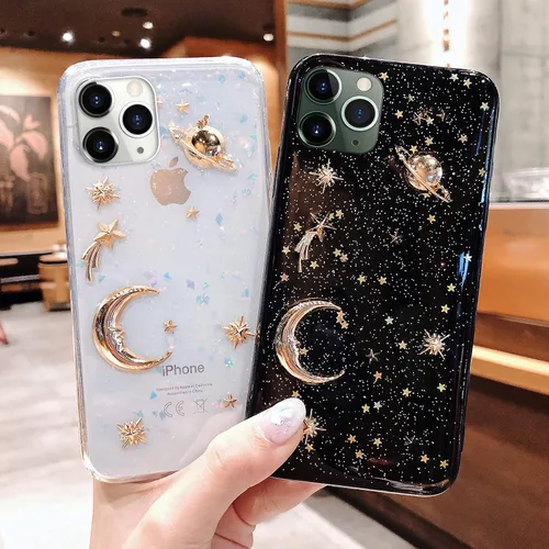 Vista 4 de Funda para Apple iPhone 11 Pro Max 3D Bling Planet Glitter con Space Sparkle Moon Star Universe Flexible Soft TPU Protección a prueba de golpes