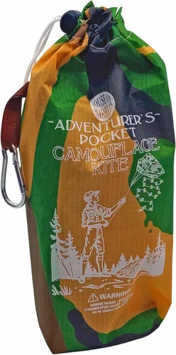 Vista 5 de Cometa de camuflaje de bolsillo, versión plegable de bolsillo con bolsa de almacenamiento y clip de mosquetón, cometa de nailon fácil de volar