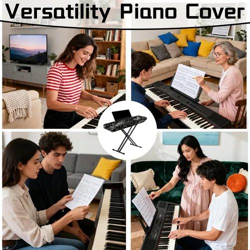 Vista 6 de Funda para teclado de piano de 88 teclas, soporte digital para teclado con cable elástico duradero (negro oscuro)