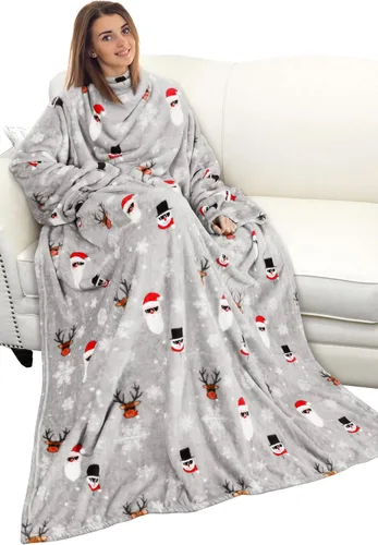 Vista 26 de Catalonia Manta con mangas para mujeres y hombres, manta de forro polar Perro gris
