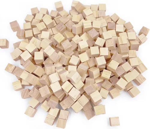Vista 4 de Bloques de madera sin terminar de 0.4 in, paquete de 500 cubos de madera pequeños para manualidades y decoración del hogar