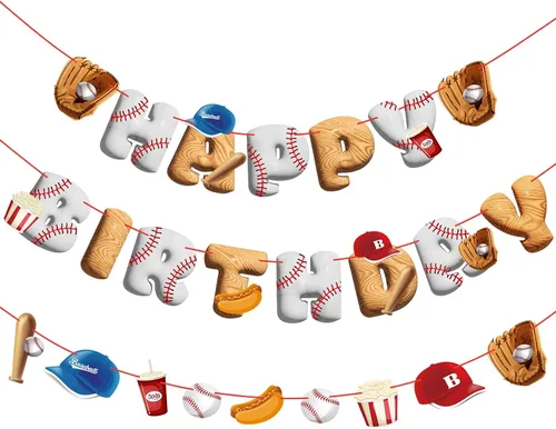 Vista 8 de Decoraciones de fiesta de béisbol preencordadas con concesiones y pancartas para el día del juego, suministros de fiesta de béisbol de feliz