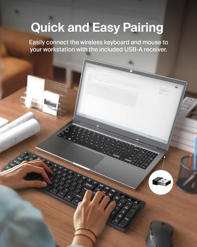 Vista 2 de Belkin Teclado y mouse inalámbricos con receptor USB-A, juego de teclado con mouse inalámbrico, diseño ergonómico para el hogar, oficina