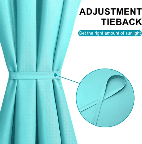 Vista 4 de Cortinas para puerta francesa, color aguamarina, 24 pulgadas de ancho x 40 pulgadas de largo, 1 panel Bolsillo para barra, semitransparente