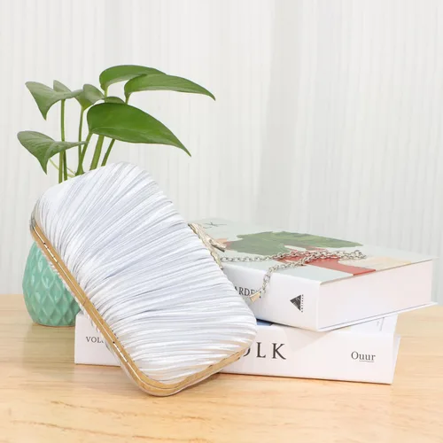 Vista 6 de Freie Liebe Bolso de mano para mujer, bolso de noche plisado con cadena para fiesta de boda