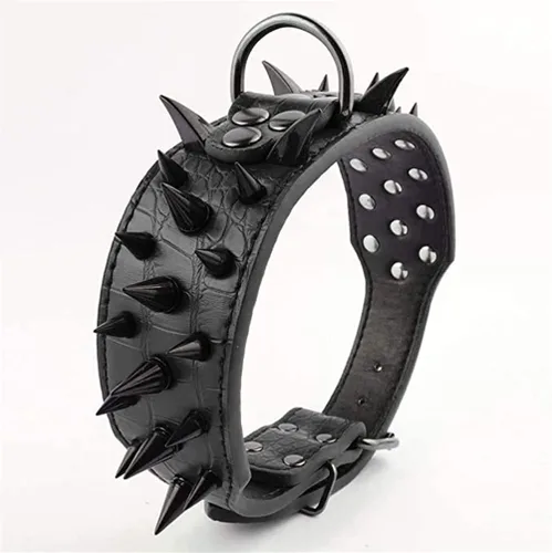 Vista 5 de Hotlion Sharp - Collar de perro con remaches de piel sintética con tachuelas, de 2 pulgadas de ancho, ajustable para perros medianos y grandes