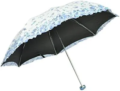 Vista 4 de Paraguas plegable de viaje ligero para dama, protección UV UPF 50+ tamaño compacto con parte inferior negra mantiene más fresco en verano caliente.