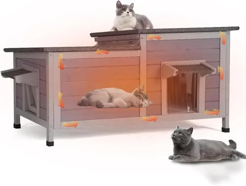 Vista 13 de GUTINNEEN Casa Calefaccionada para Gatos de Exterior, Casa Aislada para Gatos de Exteriores Resistente a la Intemperie, Refugio para Gatos Ferales