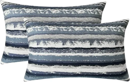 Vista 7 de Fundas de almohada jacquard a rayas de 16 x 16 pulgadas, paquete de 2, azul marino