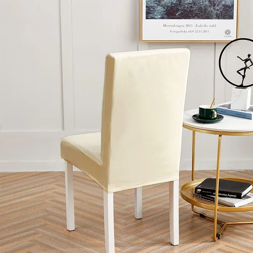 Vista 6 de Shukii Fundas elásticas para sillas de comedor, impermeables, de piel sintética, fundas protectoras universales para sillas de comedor, cocina Beige