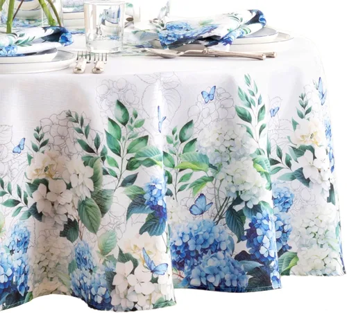 Vista 2 de Threadmade Hydrangea Bloom - Mantel floral de doble borde, multicolor, 70 pulgadas de ancho x 70 pulgadas de largo, redondo