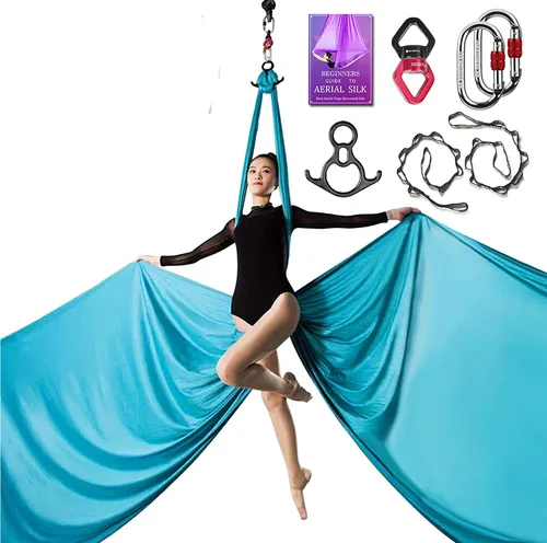 Vista 24 de Set de Equipo Deluxe de Sedas Aéreas - Hamaca Aérea de Yoga de 11 Yardas para Acrobacia, Artes Circenses, Danza (L:10m W:2.8m)