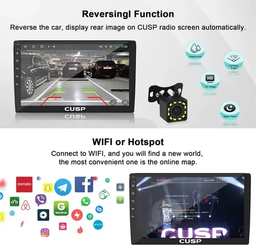 Vista 5 de CUSP Radio estéreo de coche doble DIN de 10.1 pulgadas, Android 4GB+64GB pantalla táctil principal con CarPlay inalámbrico y Android Auto