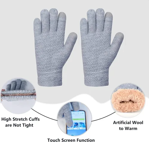 Vista 5 de Conjunto de guantes de invierno para mujer, gorro de forro polar, bufanda para pantalla táctil, guante 3 en 1