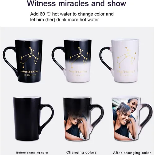 Vista 2 de Taza mágica de café con foto que cambia de color personalizada, 14 onzas, diseño de constelación personalizada, taza sensible al calor caliente
