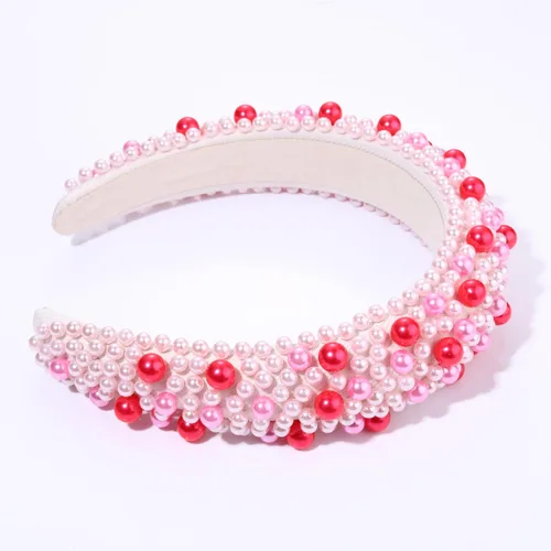 Vista 4 de Diademas de cristal para mujer, diadema acolchada de perlas para el día de San Valentín, con diamantes de imitación y perlas de imitación