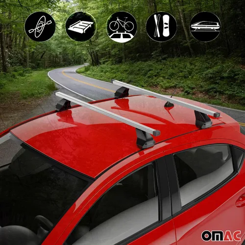 Vista 3 de OMAC Barras transversales de techo de punto fijo Mercedes Clase C Sedan 2015 a 2023, portaequipajes, 165 libras, aluminio, 2 piezas, color plateado