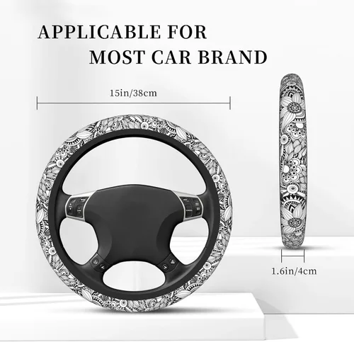 Vista 2 de Funda protectora para volante de automóvil de 15 pulgadas para mujeres y hombres, funda protectora de neopreno antideslizante para volante