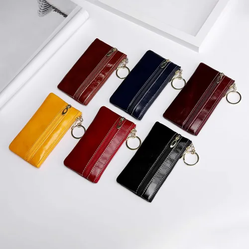 Vista 7 de Monedero de monedero para mujer, monedero de cuero genuino, negro, L