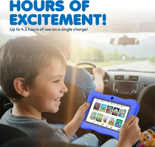 Vista 7 de Contixo Tablet Android Kids de 7" de 32 GB, incluye más de 50 libros de cuentos y calcomanías de Disney (valor de $200), funda protectora