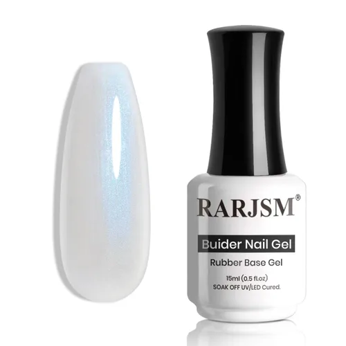 Vista 12 de RARJSM - Gel constructor para uñas, perla azul, gel duro en botella, con brillo de concha de sirena, perlas azules, estructura de extensión gruesa