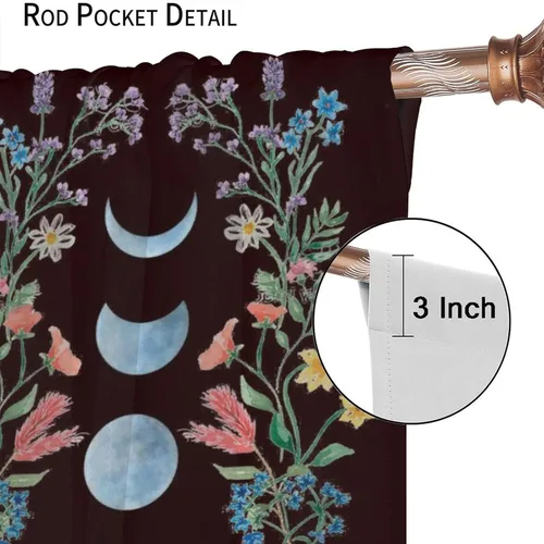 Vista 5 de Cortinas florales de luna, flores negras, fase de flores silvestres, luz de luna, jardín, estética, bohemio, primavera, vides, naturaleza, juego