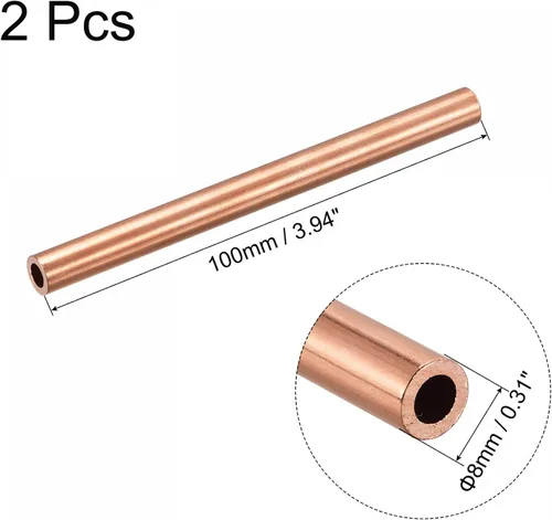Vista 2 de uxcell Tubo redondo de cobre 0.315 in OD 0.059 in espesor de pared 3.937 in longitud tubería 2 piezas