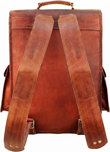 Vista 7 de Mochila para portátil de cuero genuino de grano superior para hombres y mujeres, mochila vintage hecha a mano, mochila de viaje, regalo para hombres