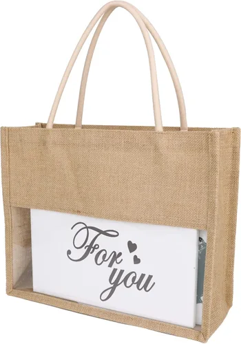 Vista 5 de TopTie 6 bolsas de arpillera con ventana de película de PVC transparente, bolsa de playa de yute, bolsas de comestibles reutilizables a granel