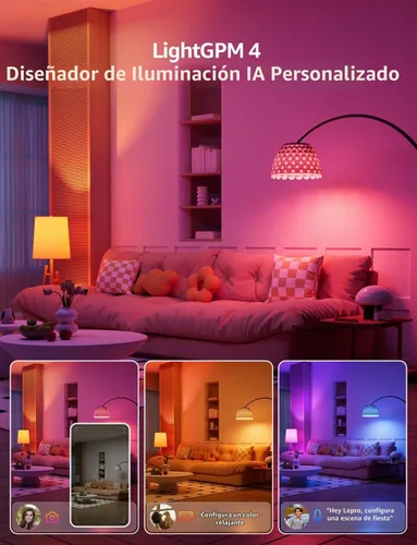 Vista 2 de Lepro Bombillas inteligentes B1 AI A19 E26 RGBWW WiFi Bluetooth 8 Pack