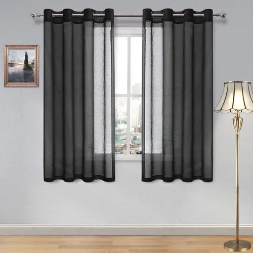 Vista 107 de DWCN Cortinas traslúcidas color verde frijol para sala de estar y dormitorio - Cortinas voile con aspecto de lino sintético con ojales en la parte