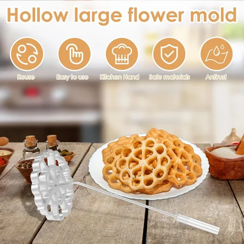 Vista 2 de Moldes para bunuelos con mango, rosetón de hierro, herramienta para galletas de 4.7 in, molde desmontable para hacer galletas, molde reutilizable