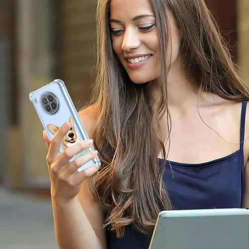 Vista 5 de Funda para Huawei Nova 8i Honor 50 Lite NEN-L22, diseño de animal de dibujos animados transparente de lindo perro, TPU suave a prueba de golpes