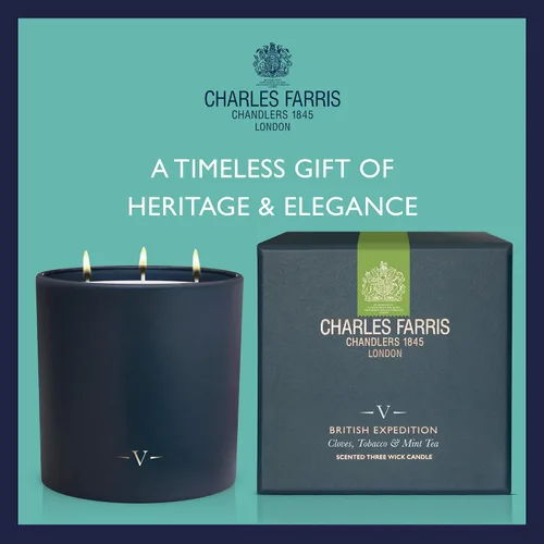 Vista 9 de Charles Farris British Expedition - Vela perfumada de 3 mechas de clavo, tabaco y té de menta