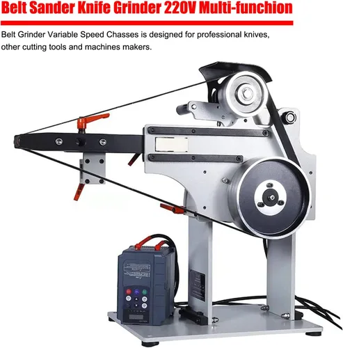 Vista 2 de 2HP Lijadora de banda de velocidad variable multifunción de 71-83 x 2 pulgadas con convertidor de frecuencia resistente, 3 muelas abrasivas