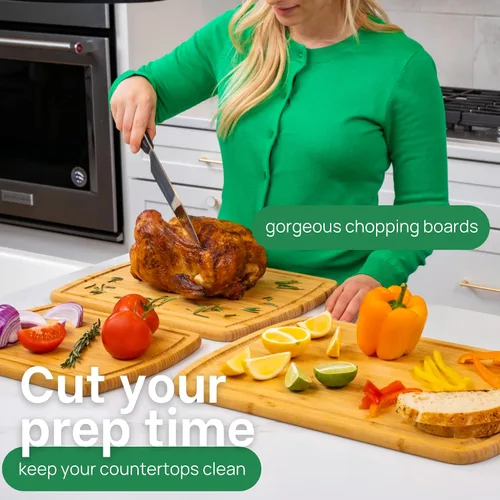 Vista 6 de Tablas de cortar de madera orgánica para la cocina para cortar verduras, tallar carne, cortar pan y servir charcutería para la preparación