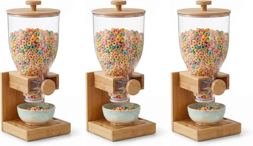 Vista 9 de Honey-Can-Do Dispensador compacto de alimentos secos, contenedor de almacenamiento de aperitivos y control único para encimera o despensa, bambú