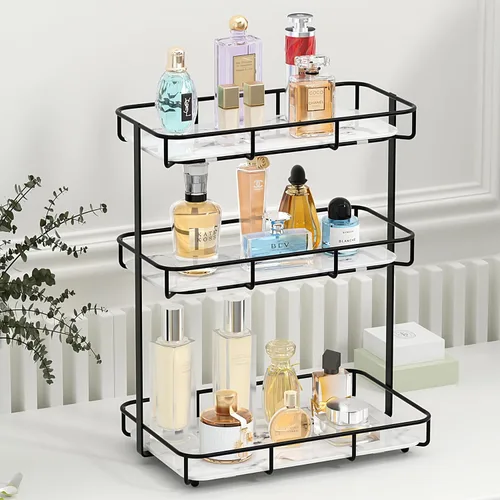 Vista 8 de Dobbyby Bandeja de Tocador Organizador de Maquillaje Almacenamiento de Cosméticos Organizador de Cuidado de la Piel para Baño Estante de Exhibición