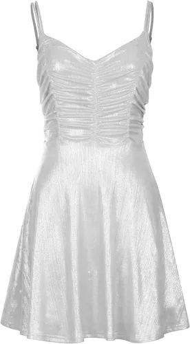 Vista 6 de LFEOOST Vestidos para mujer, sexy, con cuello en V, sin mangas, sin espalda, plisado, para discoteca, bronce, vestido de noche irregular
