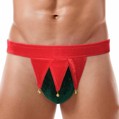 Vista 2 de FreeNFond Gag Gift Chritmas Elf Thong Men G-String M Ropa interior con cascabeles