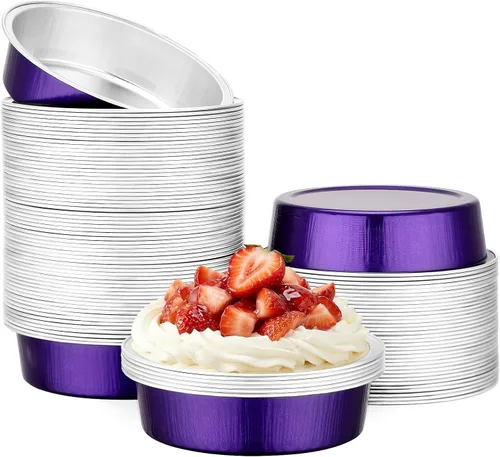 Vista 29 de Beasea Paquete de 100 moldes desechables para hornear de 4 pulgadas, 7.3 onzas, 7.3 fl oz / 215ml, papel de aluminio, mini ramequín sin tapas