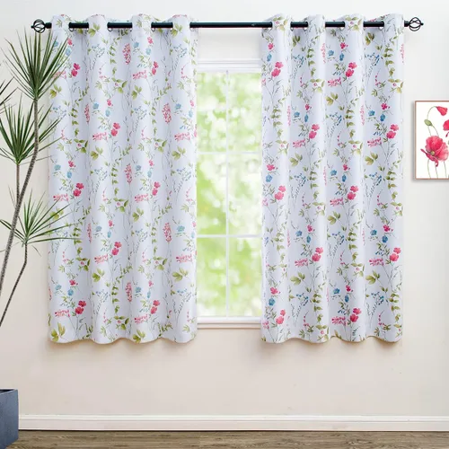 Vista 11 de Linentalks Juego de 2 paneles de cortinas opacas florales de 63 pulgadas de largo, cortinas opacas cortas con aislamiento térmico para sala