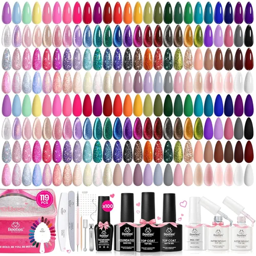 Vista 25 de Beetles - Kit de 69 esmaltes de uñas de gel con luz UV – Kit de esmalte de uñas de gel de 35 colores con base y capa superior brillante